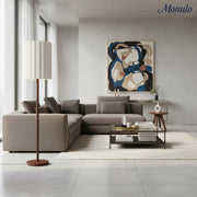 Linbron Neutral Fabric Shade and Wood Grain Floor Lamp – Minimalist Modern Floor Lamp for Living Room and Study